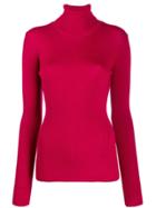 Closed Roll-neck Fitted Sweater - Pink