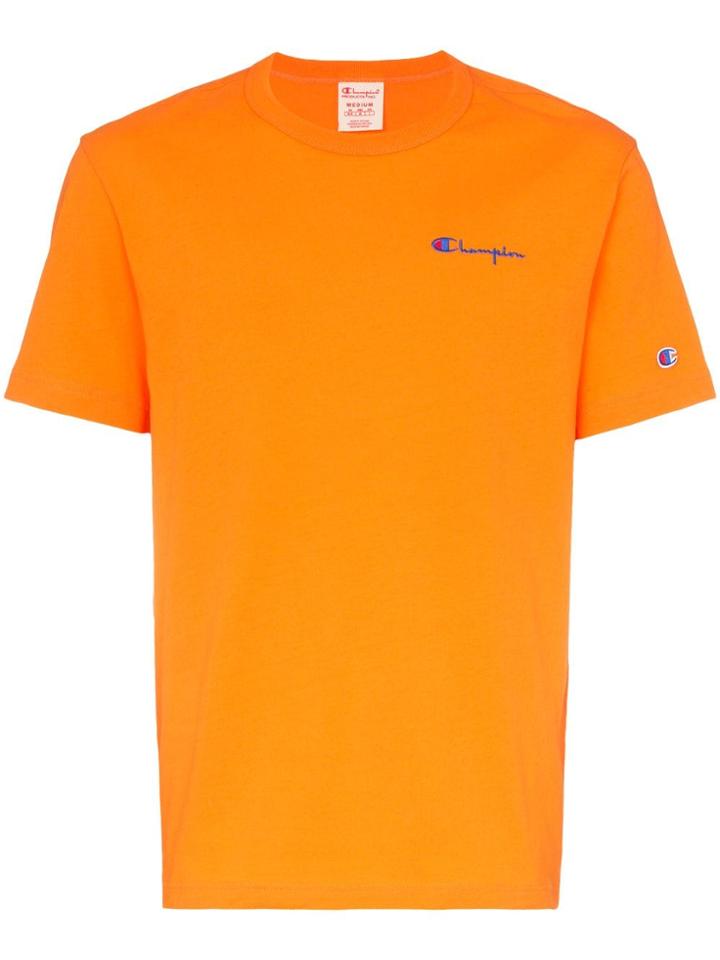 Champion Logo Embroidered Cotton T-shirt - Orange