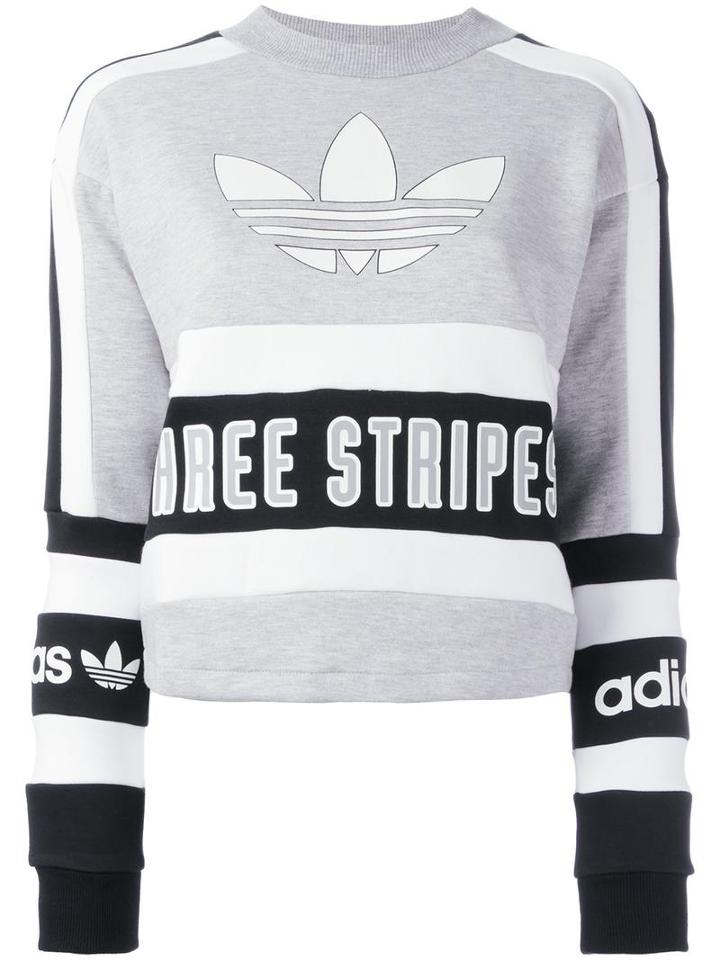 Adidas Originals Three Stripes Printed Sweatshirt, Women's, Size: 40, Grey, Cotton/polyester/organic Cotton