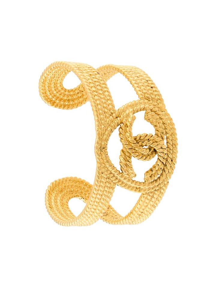 Chanel Vintage Braided Logo Cuff, Women's, Metallic