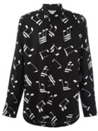 Saint Laurent Music Note Printed Shirt, Men's, Size: 39, Black, Viscose