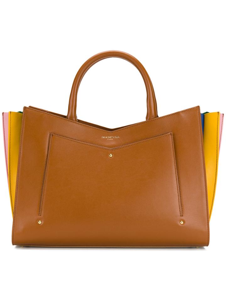 Sara Battaglia Pleated Side Tote - Brown