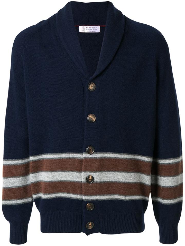 Brunello Cucinelli Striped Shawl Cardigan - Blue