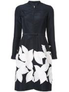 Oscar De La Renta Contrast Leaf Applique Dress - Blue