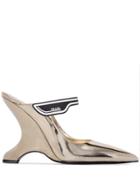 Prada Gold Tone Madge 110 Wedge Mules - Metallic