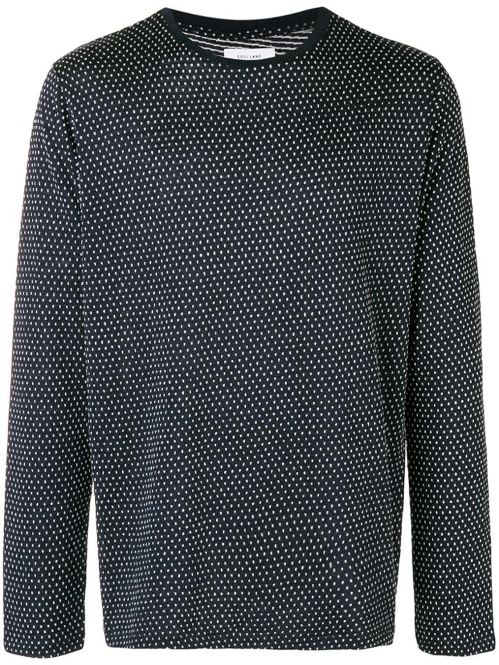 Soulland Pointelle Textured Long Sleeve Crew Neck Shirt - Blue