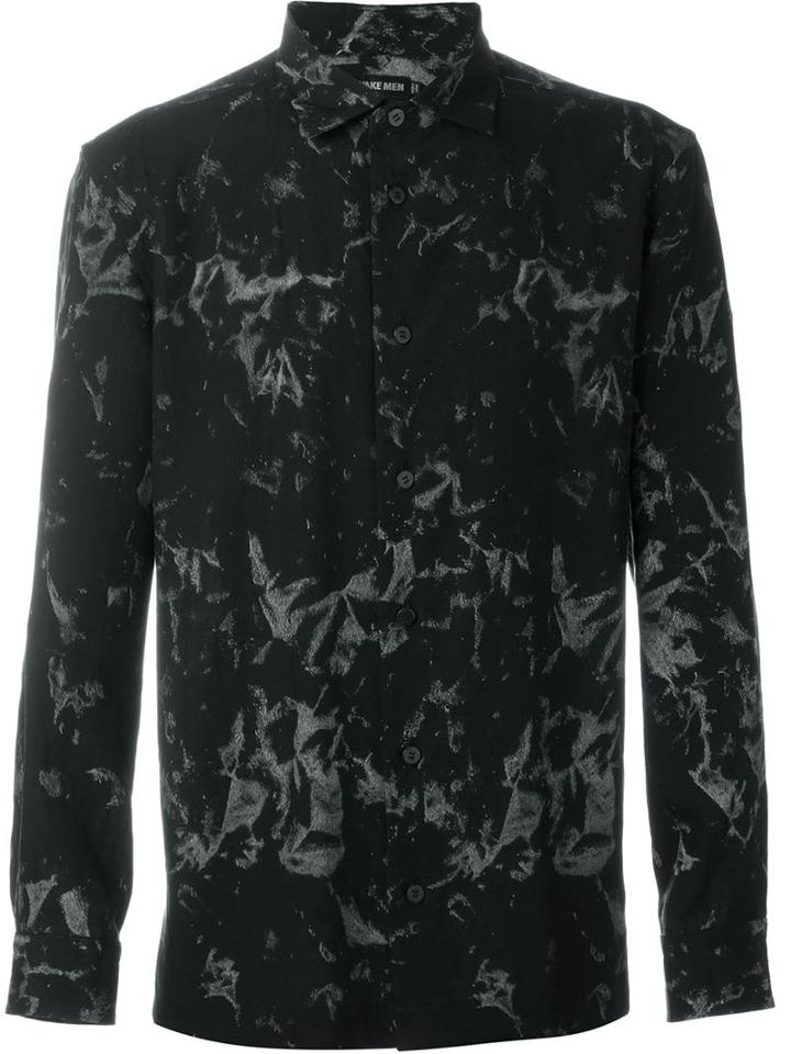 Issey Miyake Men Marble Print Button Down Shirt, Size: 1, Black, Lyocell