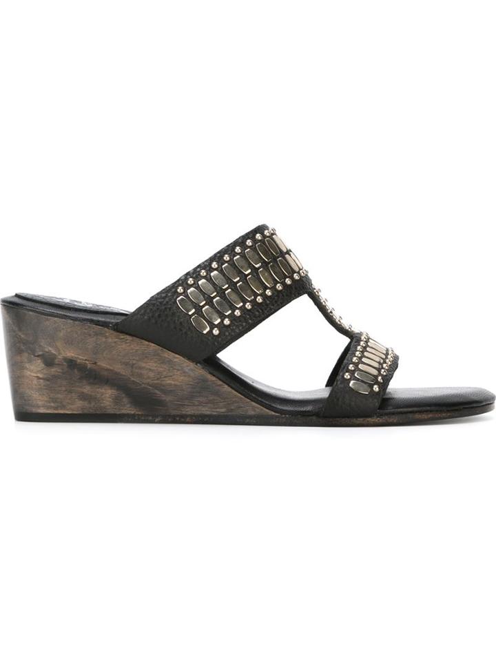 Calleen Cordero Embellished Wedge Sandals, Women's, Size: 8, Black, Calf Leather