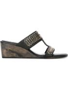 Calleen Cordero Embellished Wedge Sandals, Women's, Size: 8, Black, Calf Leather