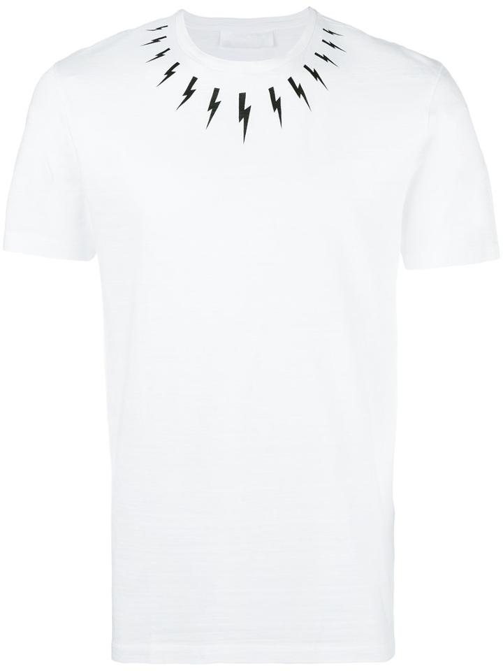 Neil Barrett - Lightning Bolt Print T-shirt - Men - Cotton - L, White, Cotton