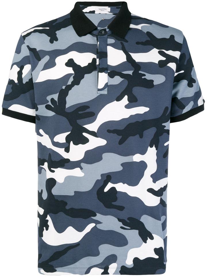Valentino Camouflage Print Polo Shirt - Blue