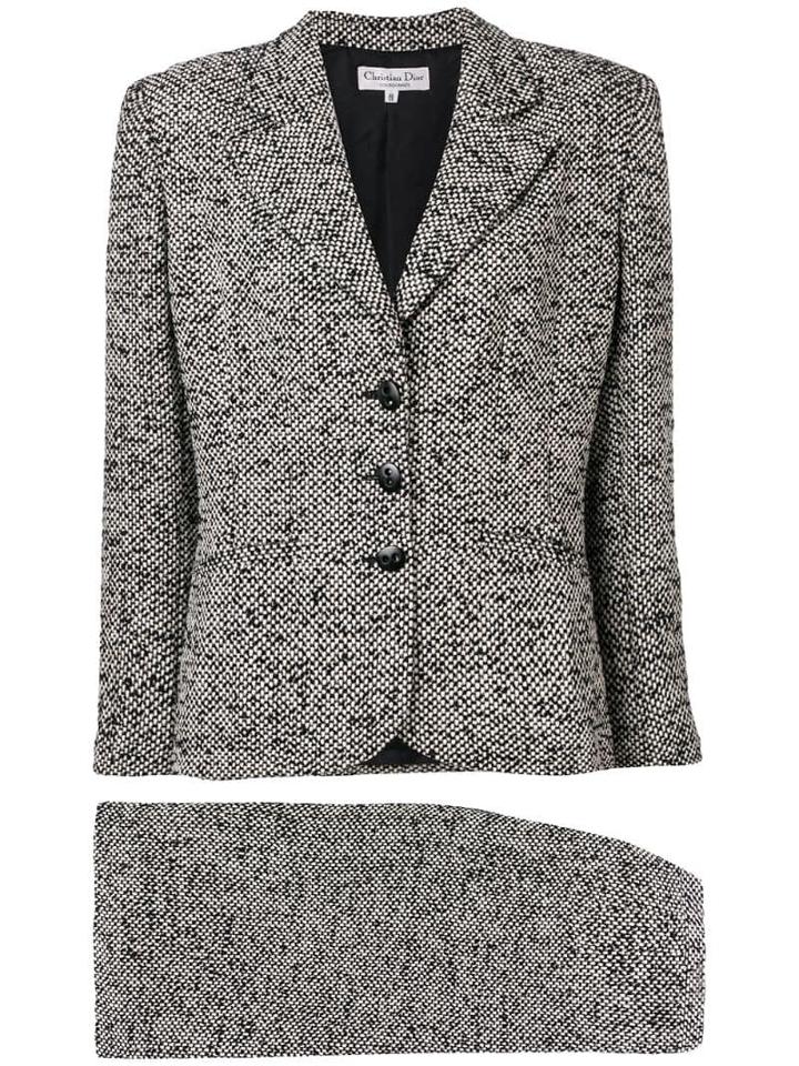 Christian Dior Pre-owned 1990's Tweed Woven Skirt Suit - White