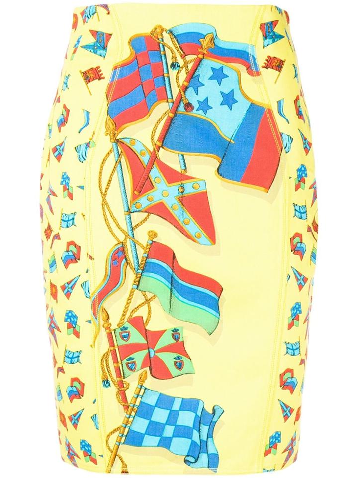 Versace Vintage Flag Print Skirt - Yellow