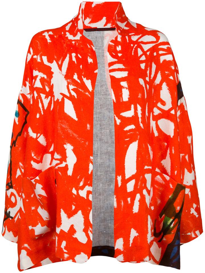 Daniela Gregis Patterned Open-front Jacket, Women's, Red, Linen/flax