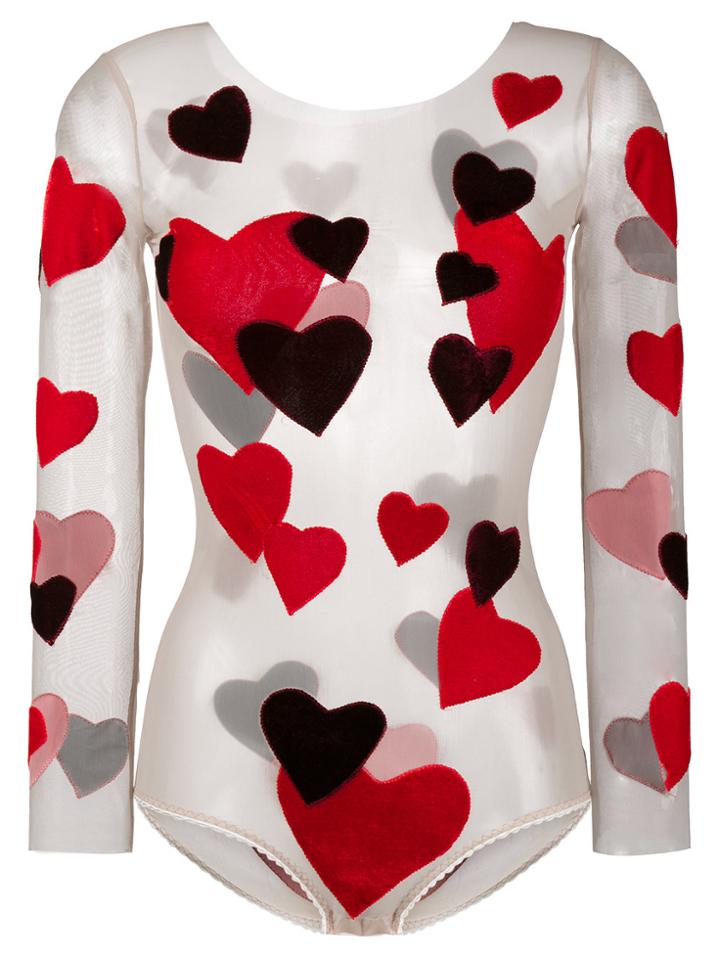 Alexia Hentsch Silk Heart Applique Bodysuit - Red