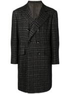 Kiton Double-breasted Check Coat - Black