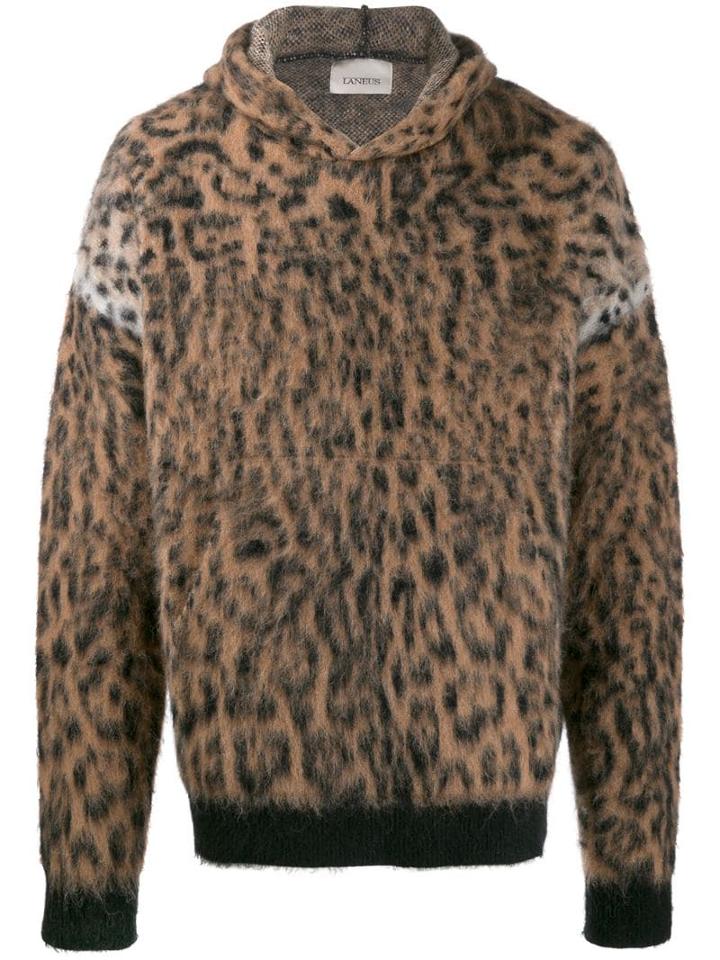 Laneus Leopard Print Hoodie - Brown