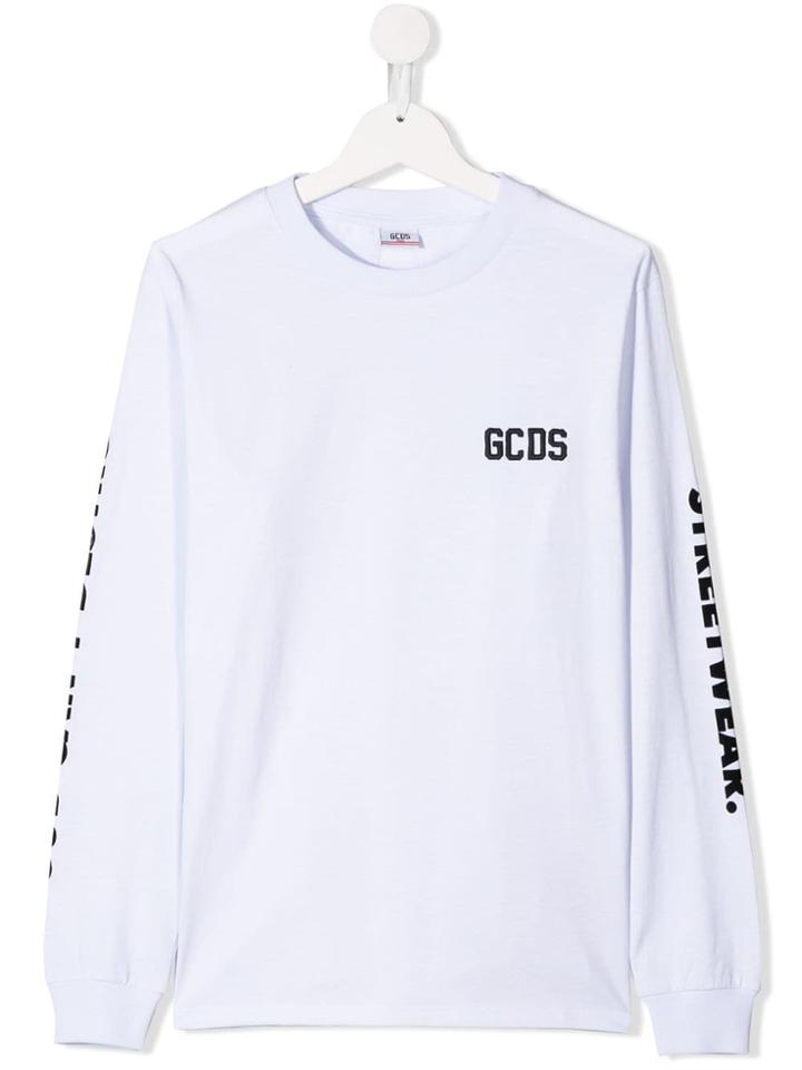 Gcds Kids Teen Embroidered Logo Sweatshirt - White
