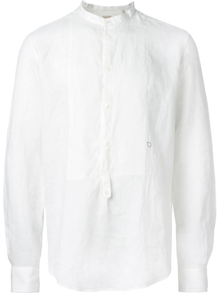 Massimo Alba Band Collar Shirt, Men's, Size: Xl, White, Linen/flax