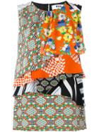 Msgm - Multi-print Layered Blouse - Women - Silk/polyester - 38, Women's, Yellow/orange, Silk/polyester