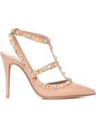 Valentino Rockstud Rolling Pumps, Women's, Size: 38, Nude/neutrals, Calf Leather/leather/metal Other
