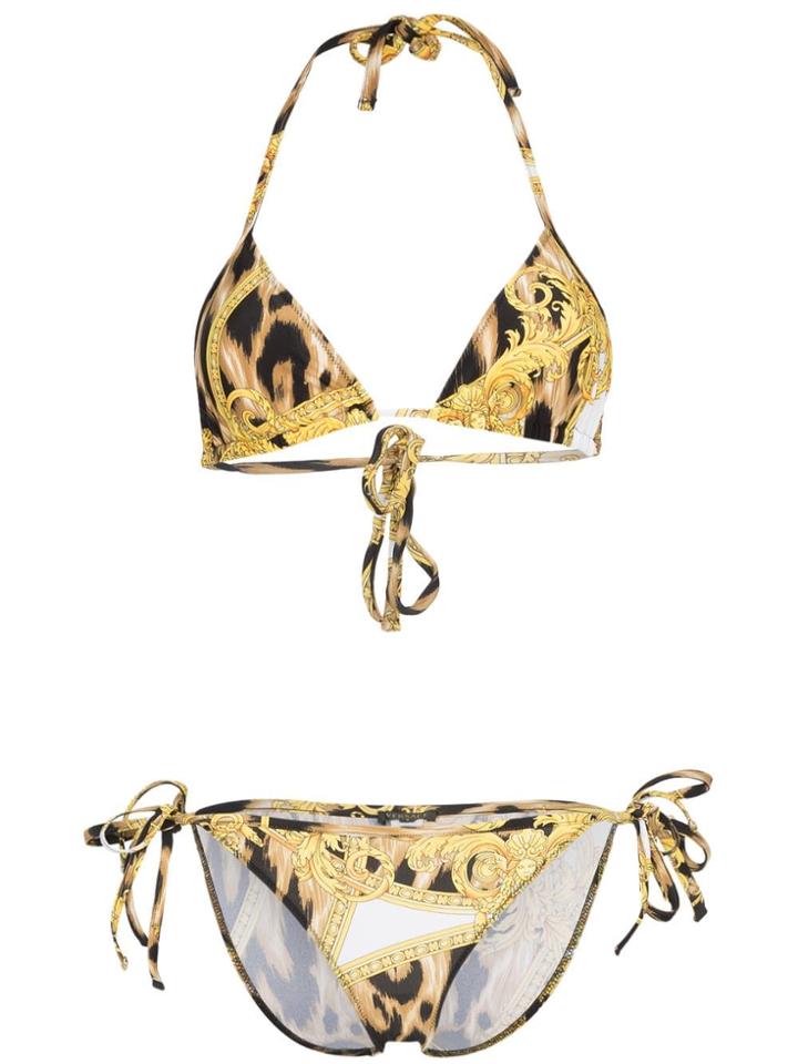 Versace Barocco Leopard Print Bikini - Black