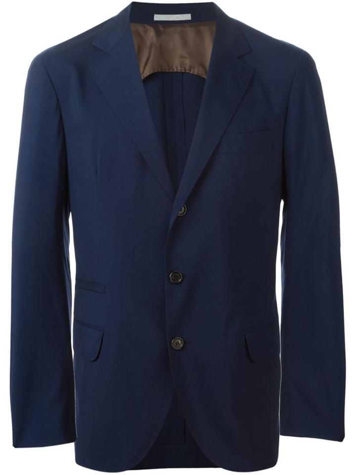 Brunello Cucinelli Three Button Blazer, Men's, Size: 52, Blue, Wool/silk