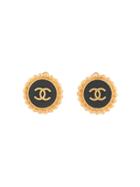 Chanel Vintage Edge Dot Cc Round Earrings - Black