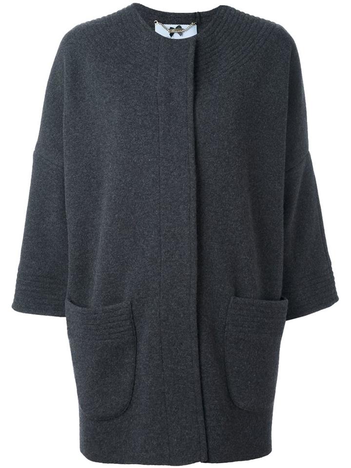 Blumarine Three-quarter Sleeve Cardi-coat, Women's, Size: 44, Grey, Polyamide/cashmere/wool