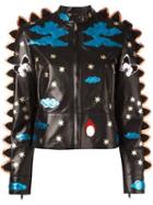 Valentino Crazy Fantasy Leather Jacket, Women's, Size: 42, Black, Lamb Skin/goat Skin/cotton