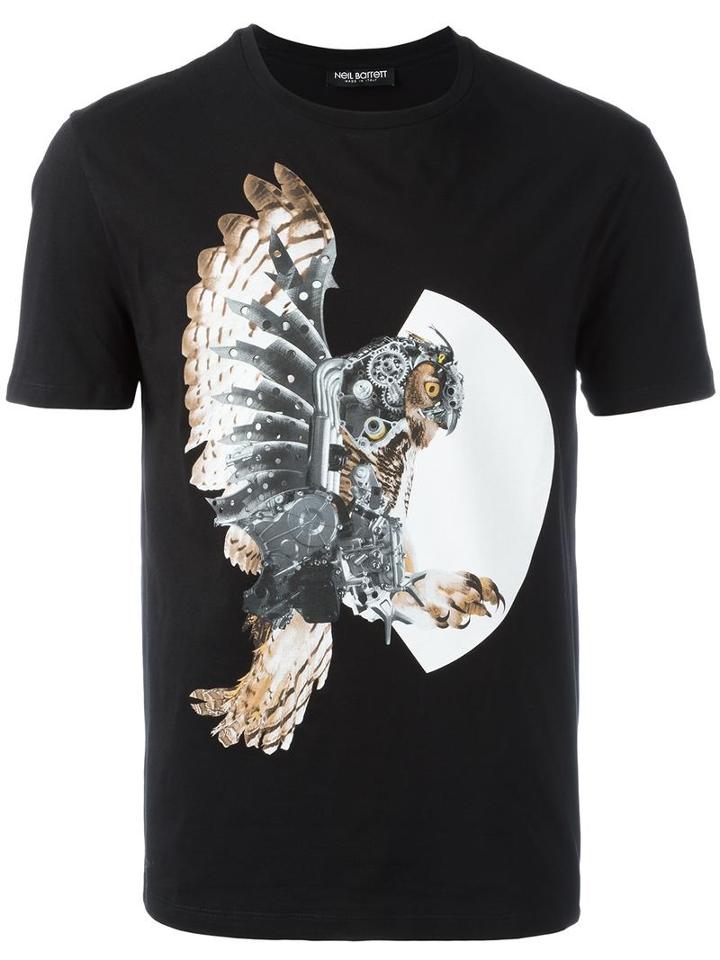 Neil Barrett Mechanical Owl Print T-shirt, Men's, Size: Large, Black, Cotton