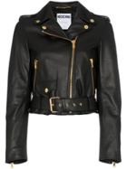Moschino Couture Logo Leather Biker Jacket - Black