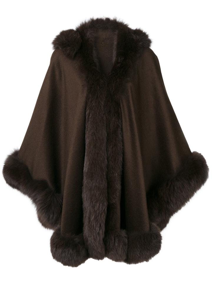 Liska Fur Trim Cape - Brown