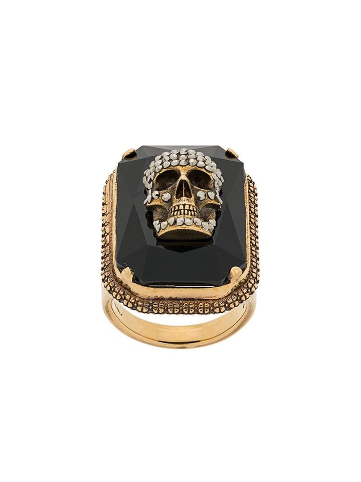 Alexander Mcqueen Skull On Crystal Ring - Gold