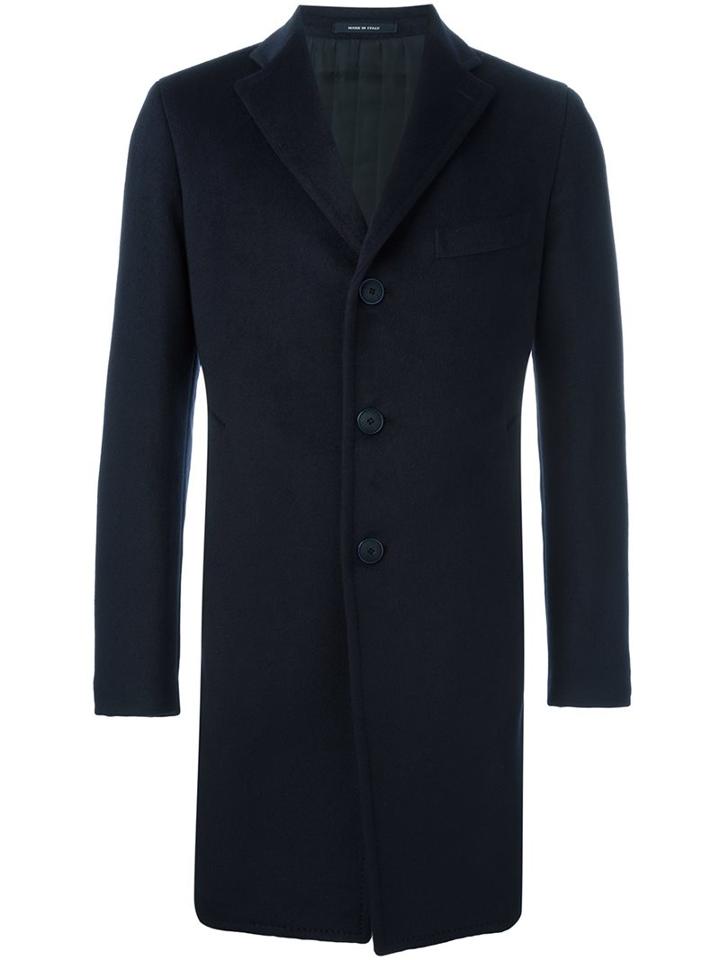 Tagliatore Single Breasted Coat, Men's, Size: 54, Blue, Cupro/angora/virgin Wool