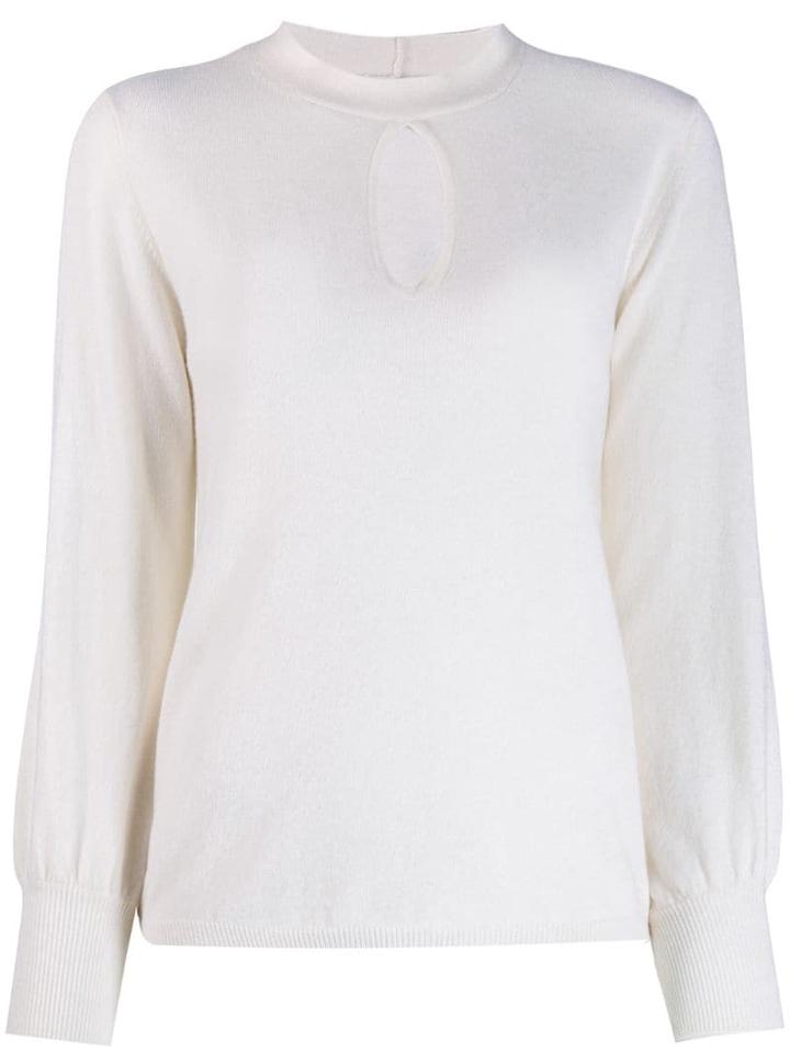 Allude Teardrop Detail Knitted Top - White