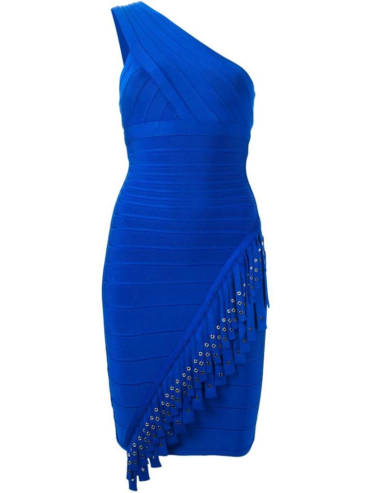 Hervé Léger Asymmetric Dress, Women's, Size: Xs, Blue, Nylon/spandex/elastane/rayon