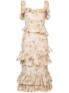 Brock Collection Daria Midi Floral Print Tafetta Dress - Nude &