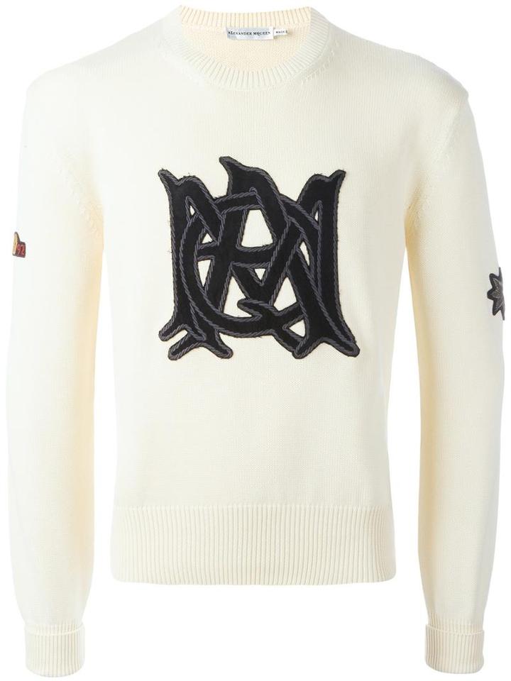 Alexander Mcqueen Insignia Embroidered Jumper, Men's, Size: Small, Nude/neutrals, Cotton