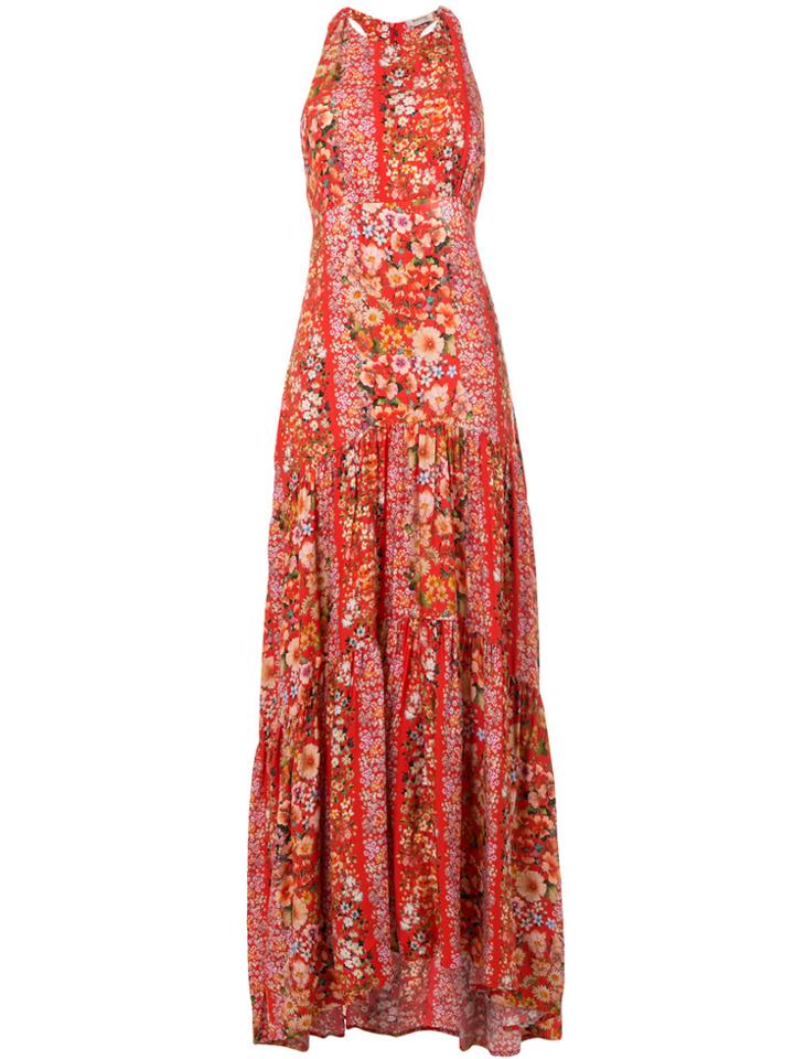 Black Coral Long Floral Dress - Red