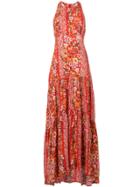 Black Coral Long Floral Dress - Red
