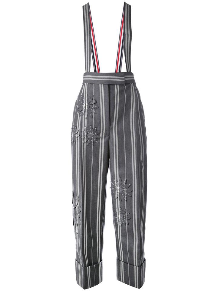 Thom Browne - Striped Trousers With Suspenders - Women - Cotton - 40, Grey, Cotton