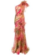 Marchesa One Shoulder Ruched Gown - Multicolour