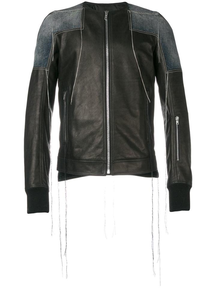 Rick Owens Patchwork Collarless Leather Jacket - Black