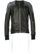 Rick Owens Patchwork Collarless Leather Jacket - Black