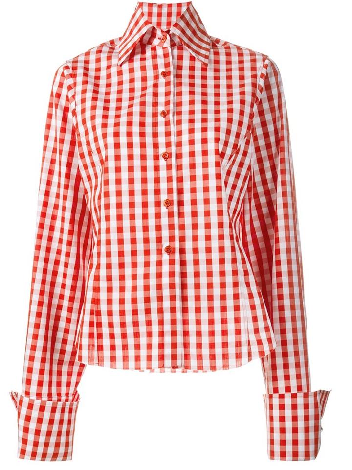 Marques'almeida Oversized Sleeve Gingham Shirt, Women's, Size: Large, Yellow/orange, Cotton