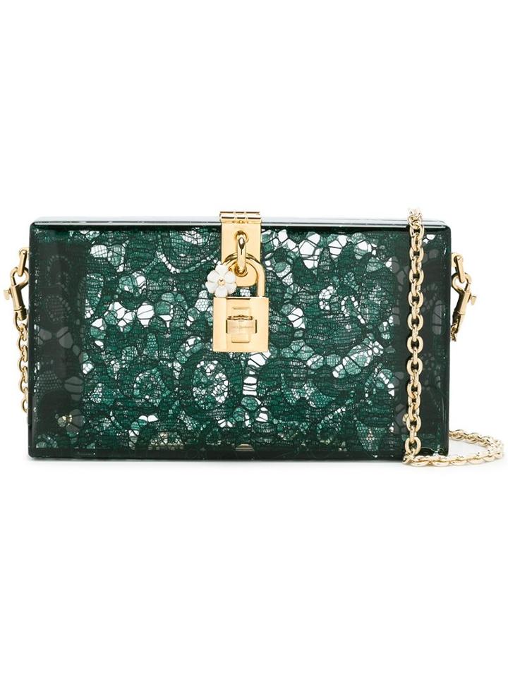 Dolce & Gabbana - 'dolce' Box Clutch - Women - Leather/plexiglass/metal - One Size, Green, Leather/plexiglass/metal