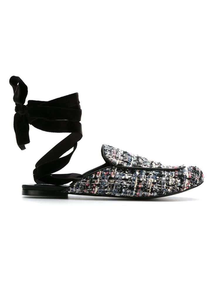 Olympiah Tweed Slippers - Black