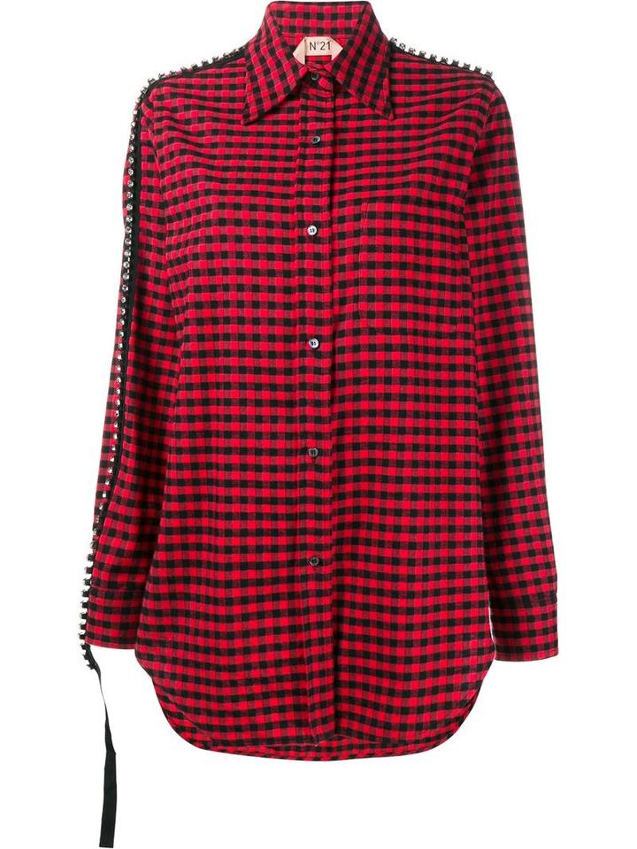 No21 Checked Shirt, Women's, Size: 46, Red, Cotton