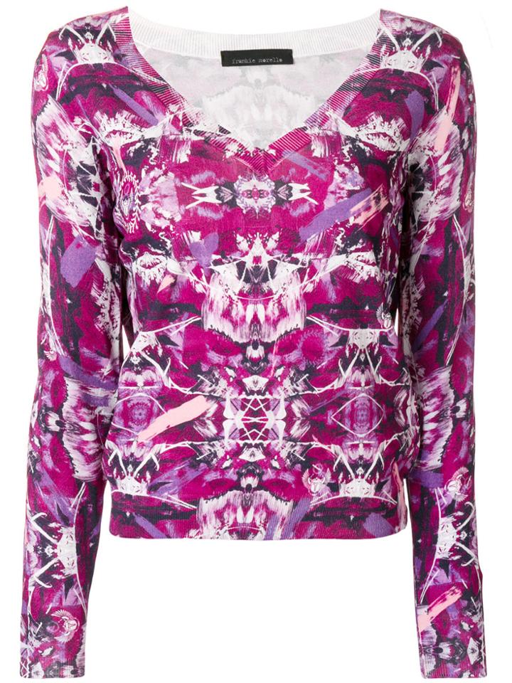 Frankie Morello Printed V-neck Sweater - Pink & Purple